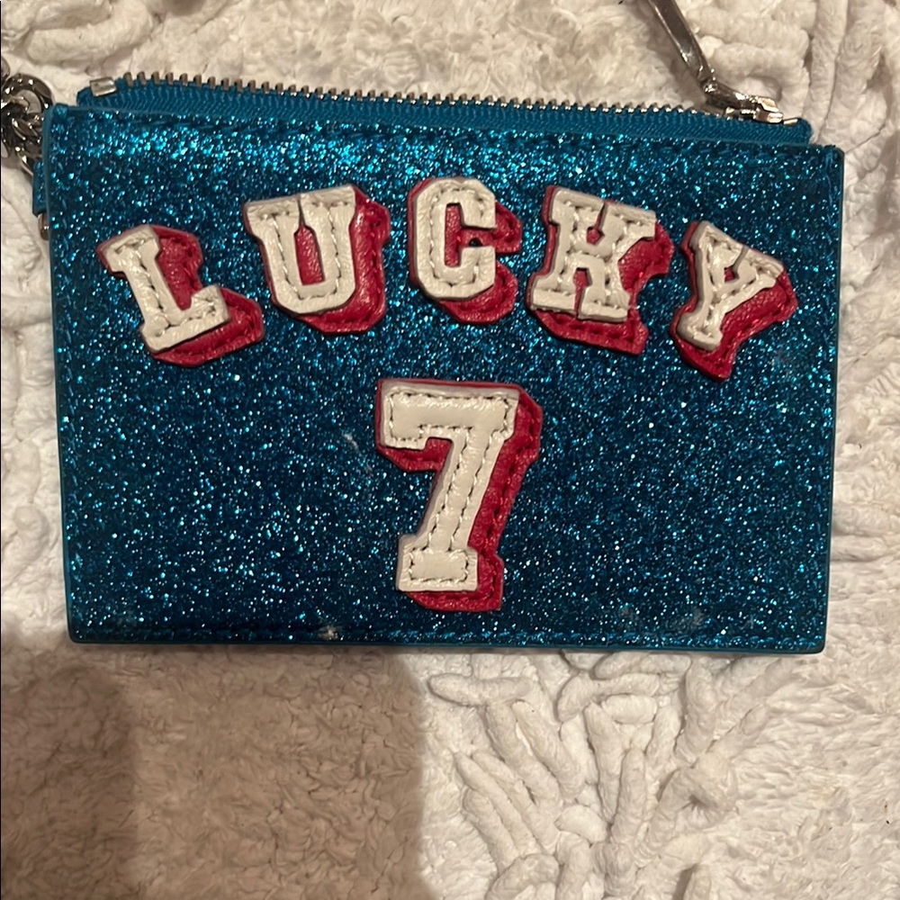 Blue Glitter Lucky 7 Keychain Pouch - Picture 4 of 5